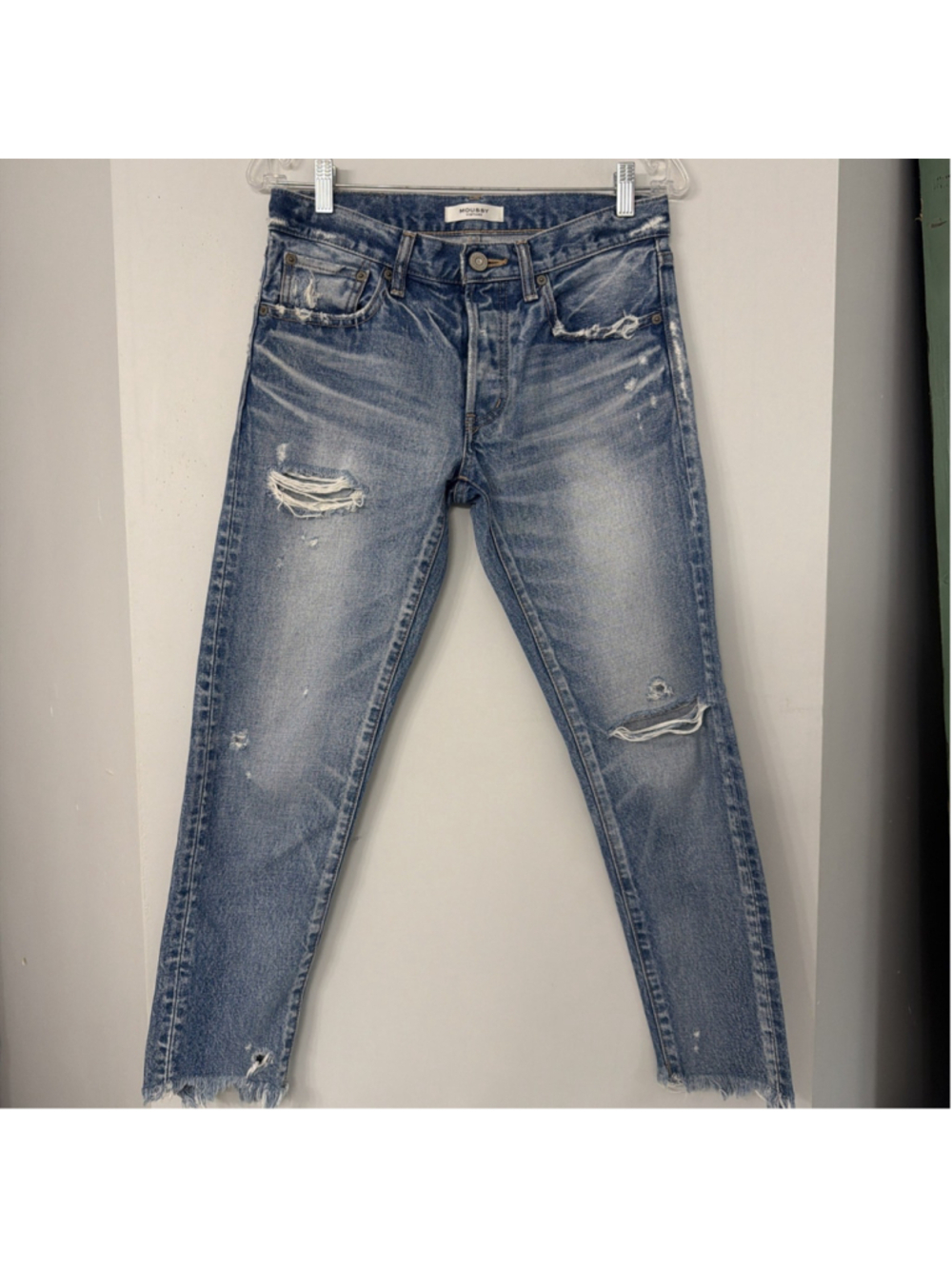 Moussy Vintage Women’s 26 Distressed Medium Wash Jeans Raw Hem Ankle Crop Japan